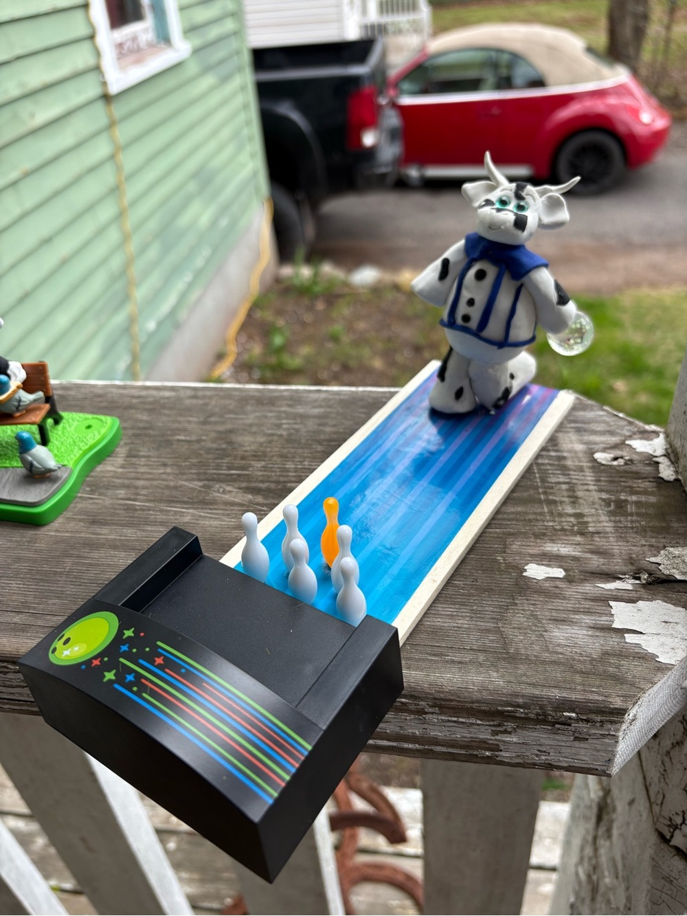Mini Bowling Alley Cow with Blue Lane